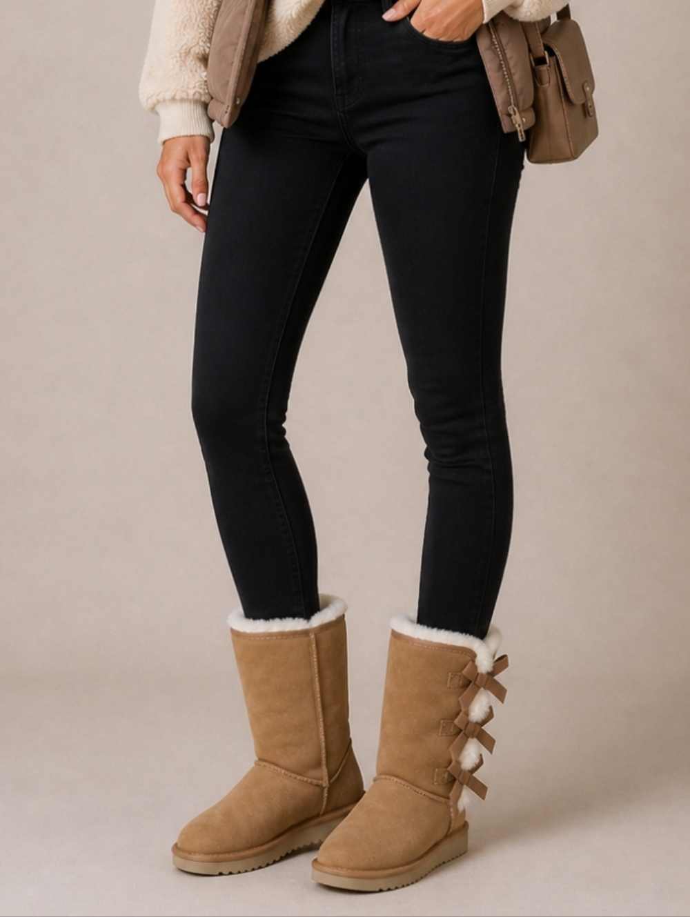 NEW Ugg Victoria Suede Leather Short Bow Boot 7 Brown Tan